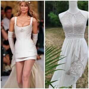 Authentic 90's High Low lace sheer skirt overlay Dress Wedding bachelorette